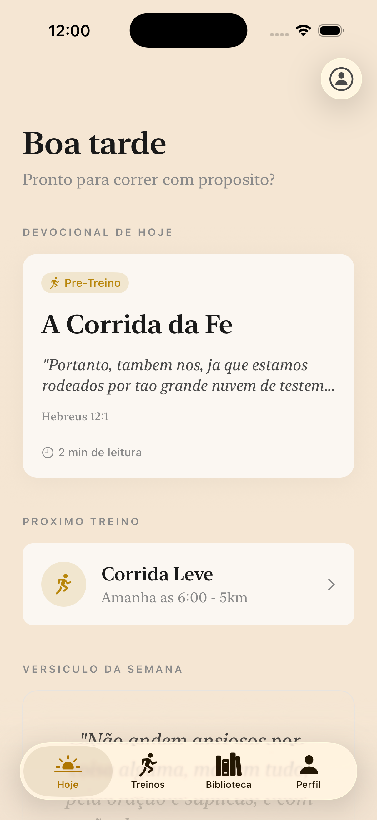 Tela inicial do Devotion.Run mostrando o devocional do dia